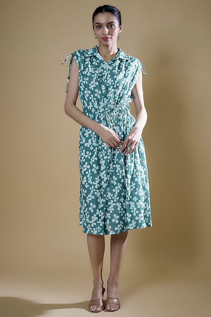 Green Tencel Linen Printed Shirt Dress by Tara and I at Pernia's Pop Up Shop 2026 Green Tencel Linen Printed Shirt Dress by Tara and I at Pernia's Pop Up Shop 2026