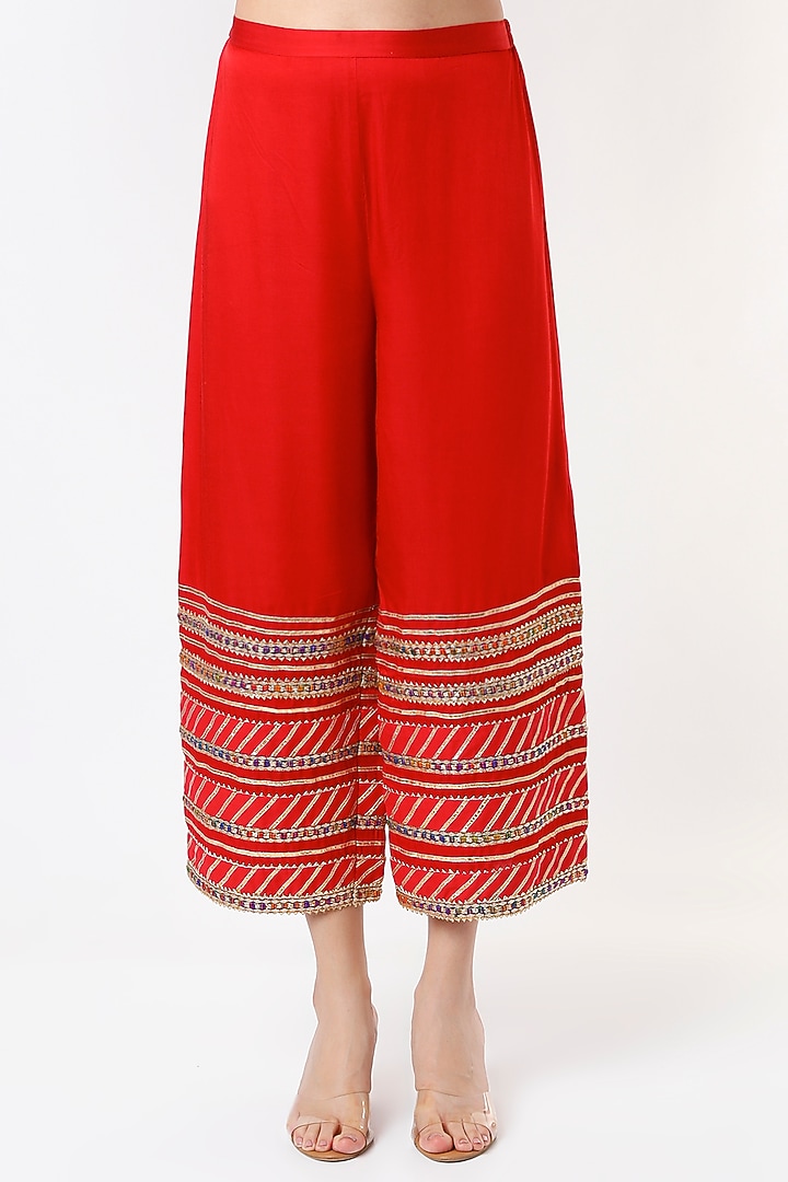 Bright Red Embroidered Party Wear Anarkali Set by Tanu Malhotra at Pernia's Pop Up Shop