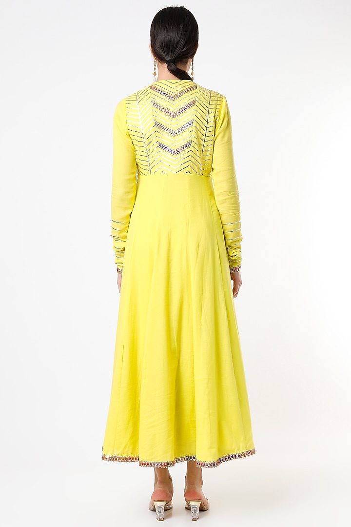 Lime Embroidered Party Wear Anarkali Set by Tanu Malhotra at Pernia's Pop Up Shop
