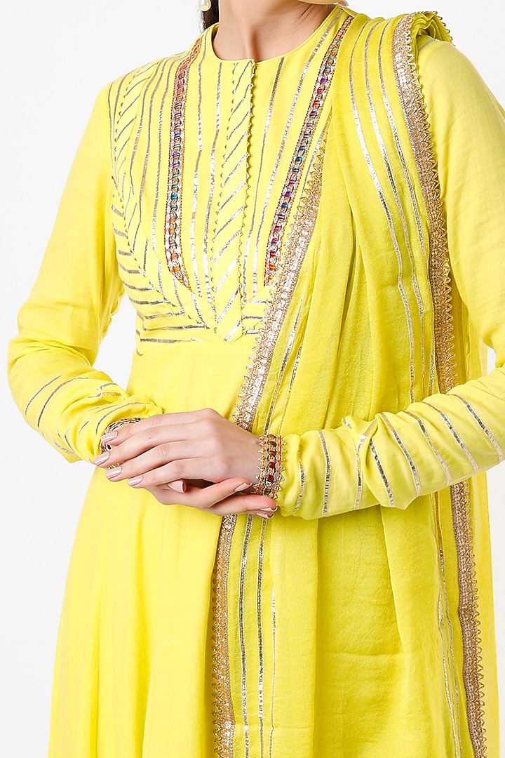 Lime Embroidered Party Wear Anarkali Set by Tanu Malhotra at Pernia's Pop Up Shop