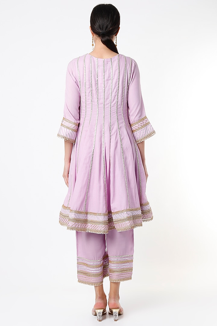 Lavender Embroidered Short Party Wear Anarkali Set by Tanu Malhotra at Pernia's Pop Up Shop