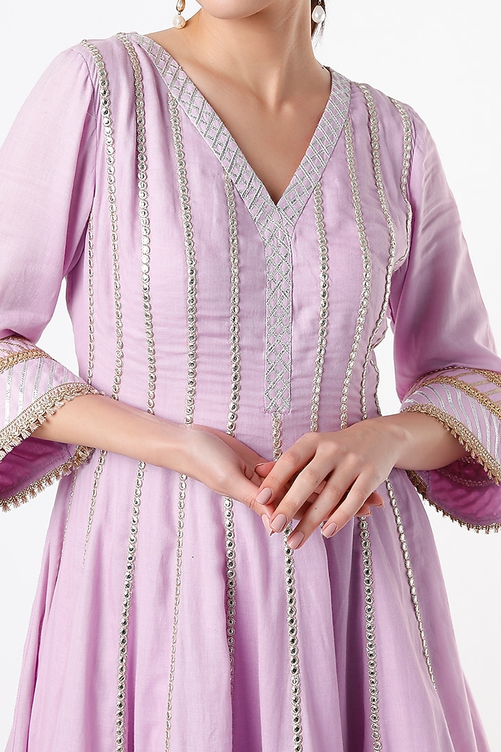 Lavender Embroidered Short Party Wear Anarkali Set by Tanu Malhotra at Pernia's Pop Up Shop