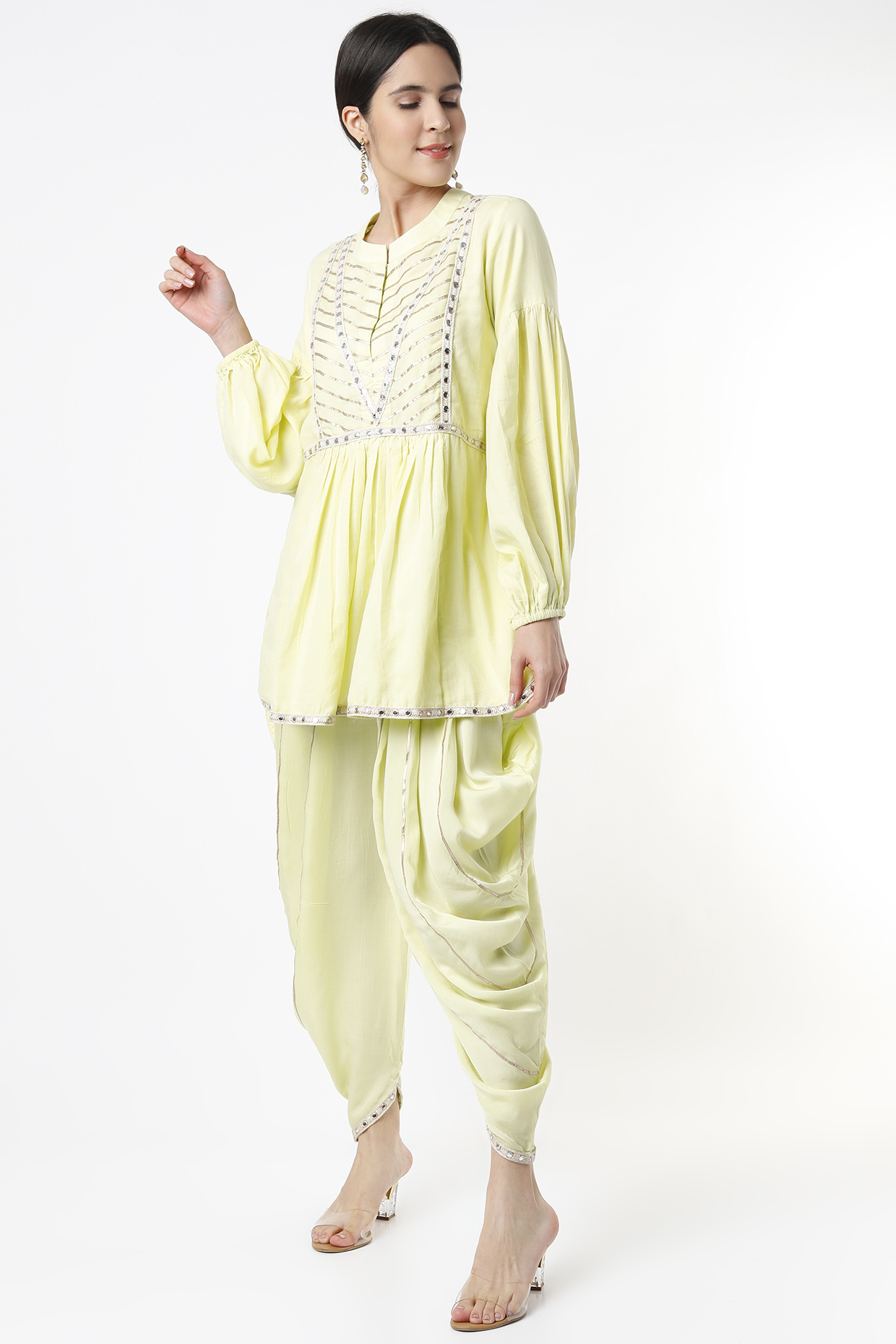 Lime Embroidered Tunic Set by Tanu Malhotra at Pernia's Pop Up Shop