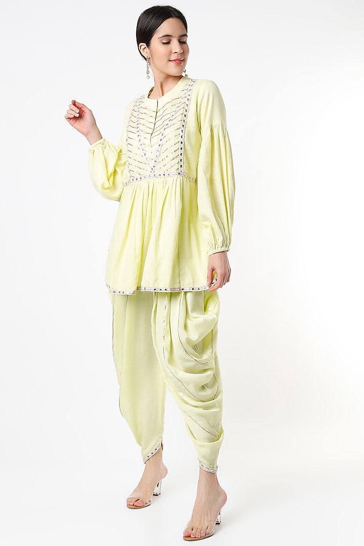 Lime Embroidered Tunic Set by Tanu Malhotra at Pernia's Pop Up Shop