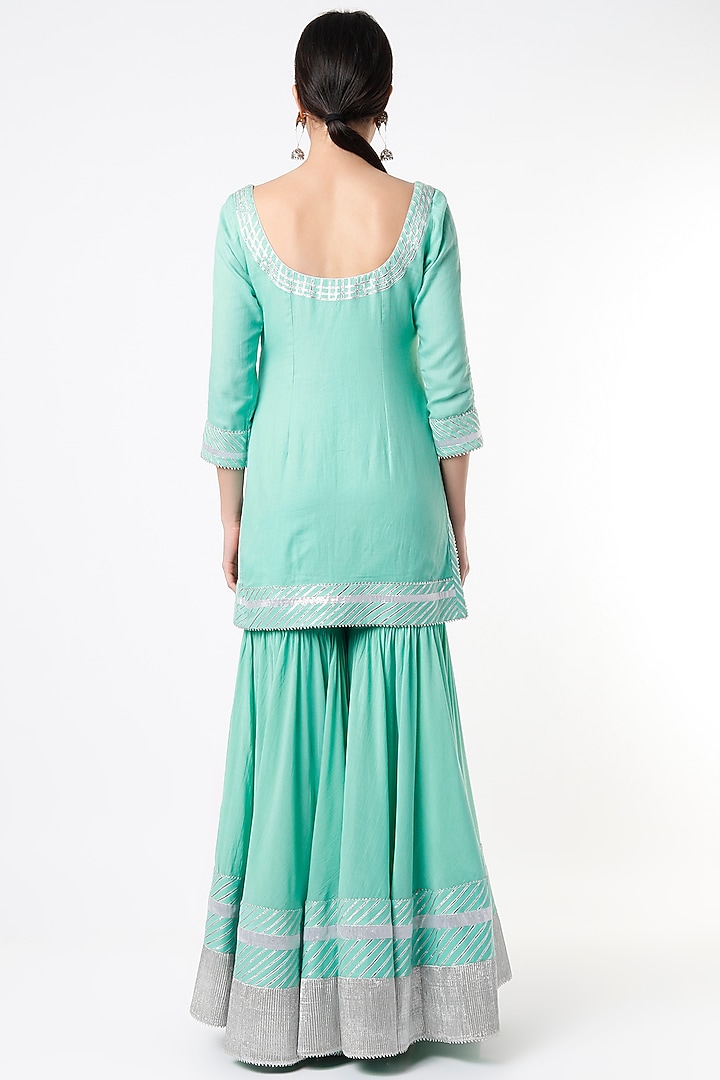 Aqua Embroidered Gharara Set by Tanu Malhotra at Pernia's Pop Up Shop