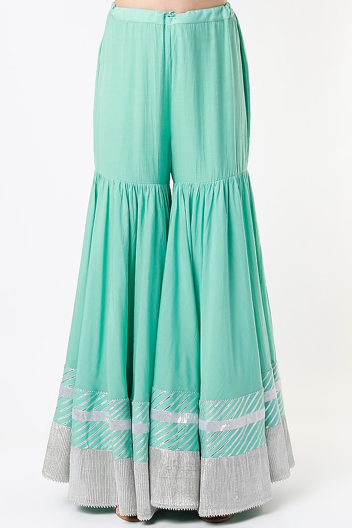 Aqua Embroidered Gharara Set by Tanu Malhotra at Pernia's Pop Up Shop