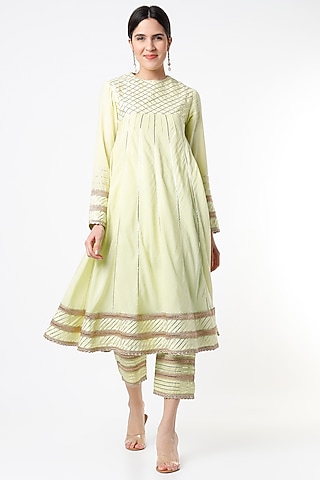 Mint Embroidered Anarkali Set by Tanu Malhotra