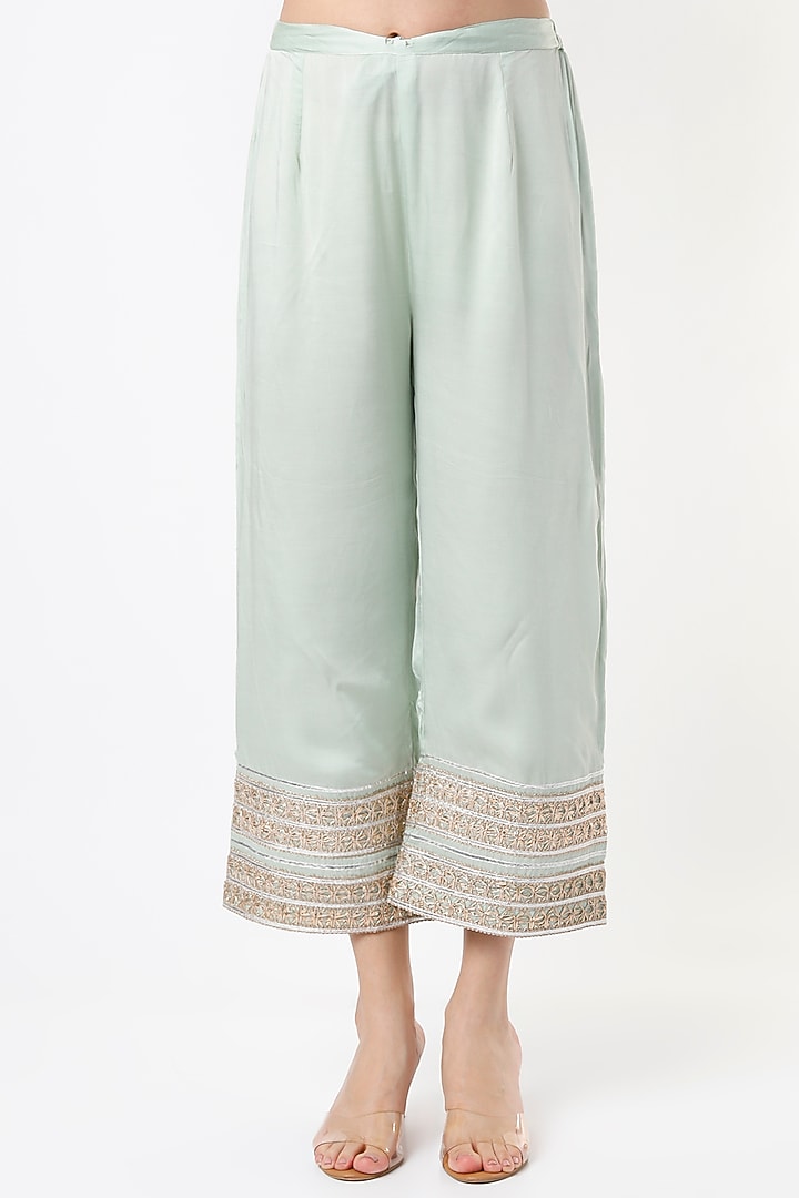 Sea Green Embroidered Angrakha Kurta Set by Tanu Malhotra at Pernia's Pop Up Shop