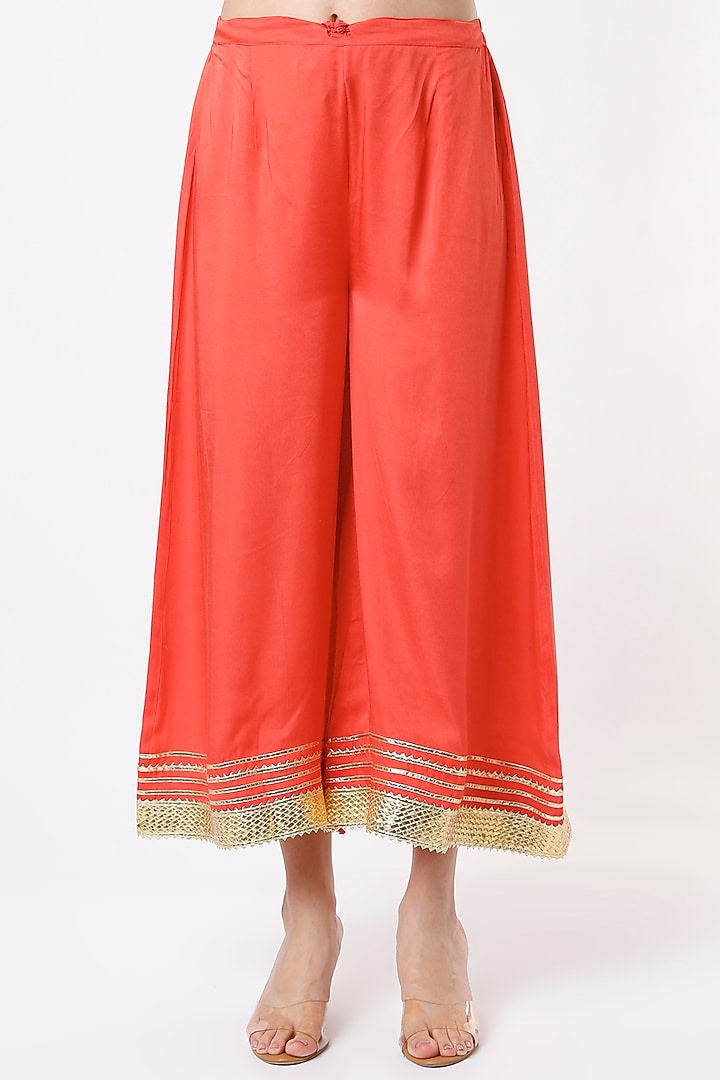 Cadmium Red Lace Embroidered Angrakha Party Wear Anarkali Set by Tanu Malhotra at Pernia's Pop Up Shop