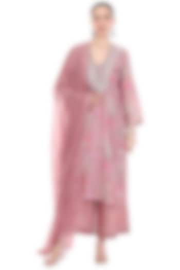 Pink Cotton Silk Floral Printed & Embroidered Kurta Set by Tanu Malhotra at Pernia's Pop Up Shop