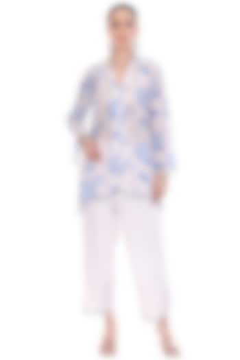 Blue & White Crepe Floral Printed Co-Ord Set by Tanu Malhotra at Pernia's Pop Up Shop