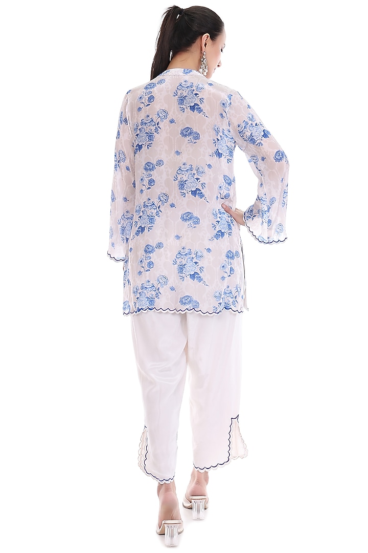 Blue & White Crepe Floral Printed Co-Ord Set by Tanu Malhotra at Pernia's Pop Up Shop