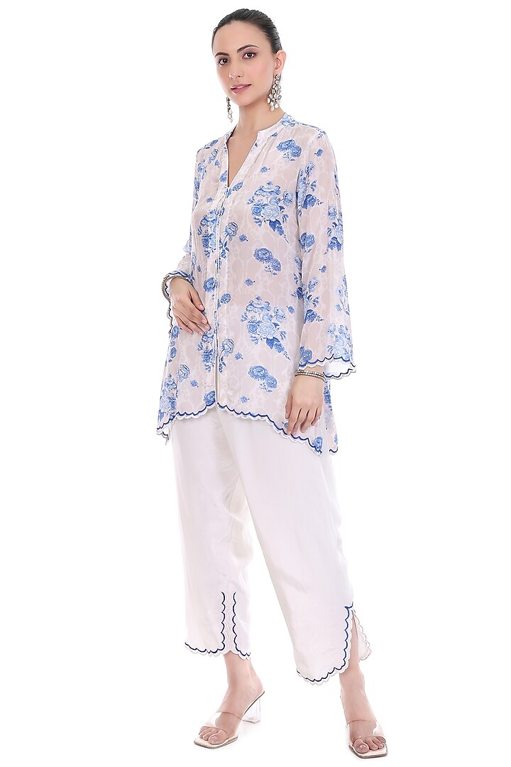 Blue & White Crepe Floral Printed Co-Ord Set by Tanu Malhotra at Pernia's Pop Up Shop