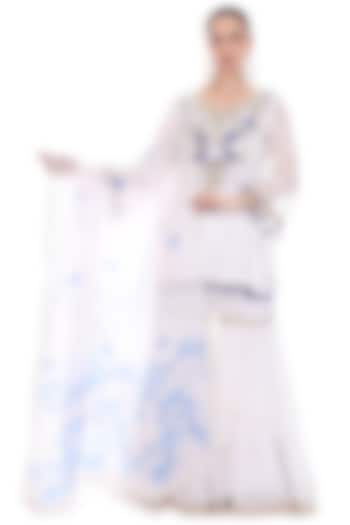 White Organza Mirror Embroidered Party Wear Sharara Set by Tanu Malhotra at Pernia's Pop Up Shop