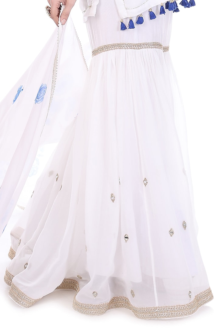 White Organza Mirror Embroidered Party Wear Sharara Set by Tanu Malhotra at Pernia's Pop Up Shop