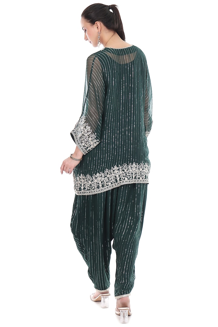 Green Lurex Embroidered High-Low Kaftan Set by Tanu Malhotra at Pernia's Pop Up Shop