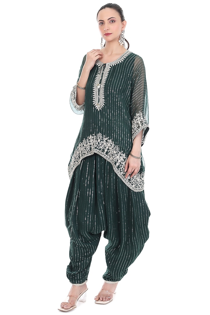Green Lurex Embroidered High-Low Kaftan Set by Tanu Malhotra at Pernia's Pop Up Shop