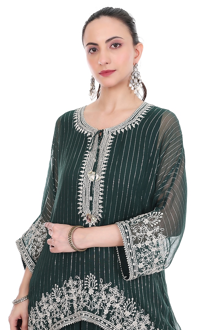 Green Lurex Embroidered High-Low Kaftan Set by Tanu Malhotra at Pernia's Pop Up Shop