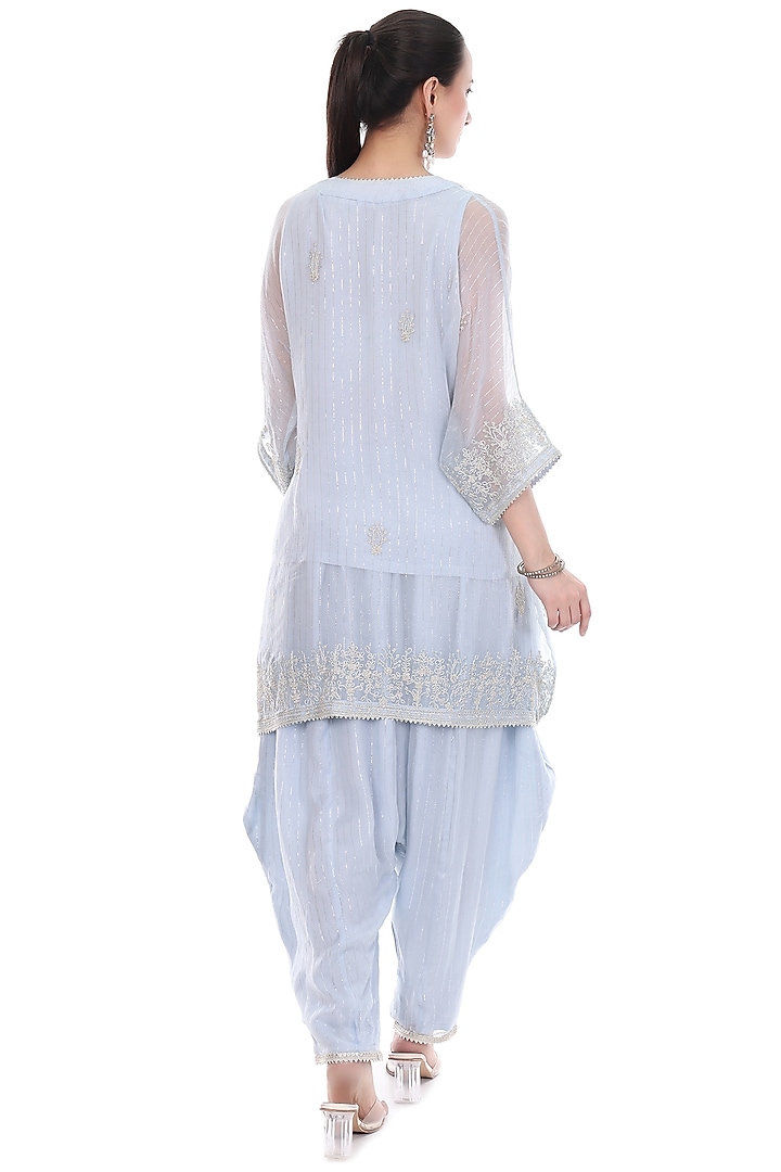 Blue Lurex Embroidered High-Low Kaftan Set by Tanu Malhotra at Pernia's Pop Up Shop