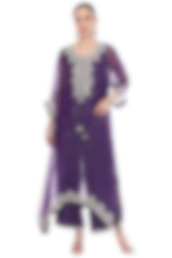 Purple Lurex Embroidered High-Low Kaftan Set by Tanu Malhotra at Pernia's Pop Up Shop