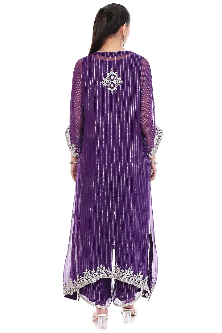 Purple Lurex Embroidered High-Low Kaftan Set by Tanu Malhotra at Pernia's Pop Up Shop