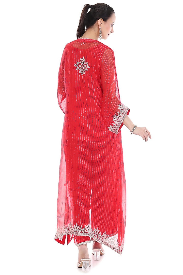 Red Lurex Embroidered High-Low Kaftan Set by Tanu Malhotra at Pernia's Pop Up Shop