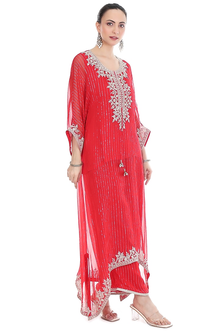Red Lurex Embroidered High-Low Kaftan Set by Tanu Malhotra at Pernia's Pop Up Shop
