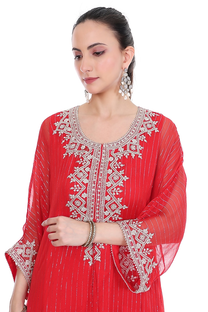 Red Lurex Embroidered High-Low Kaftan Set by Tanu Malhotra at Pernia's Pop Up Shop