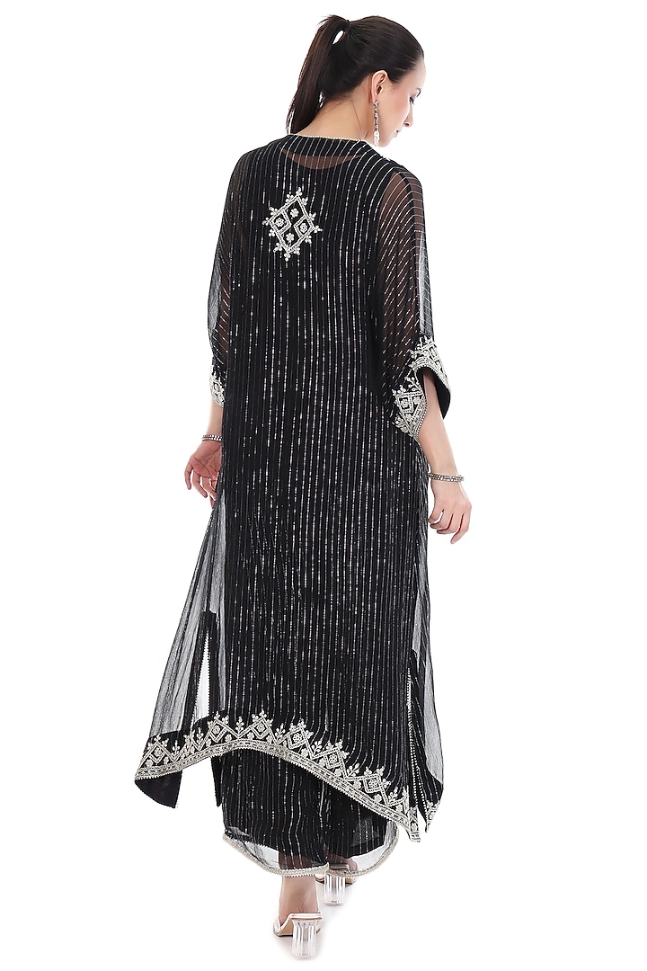 Black Lurex Embroidered High-Low Kaftan Set by Tanu Malhotra at Pernia's Pop Up Shop