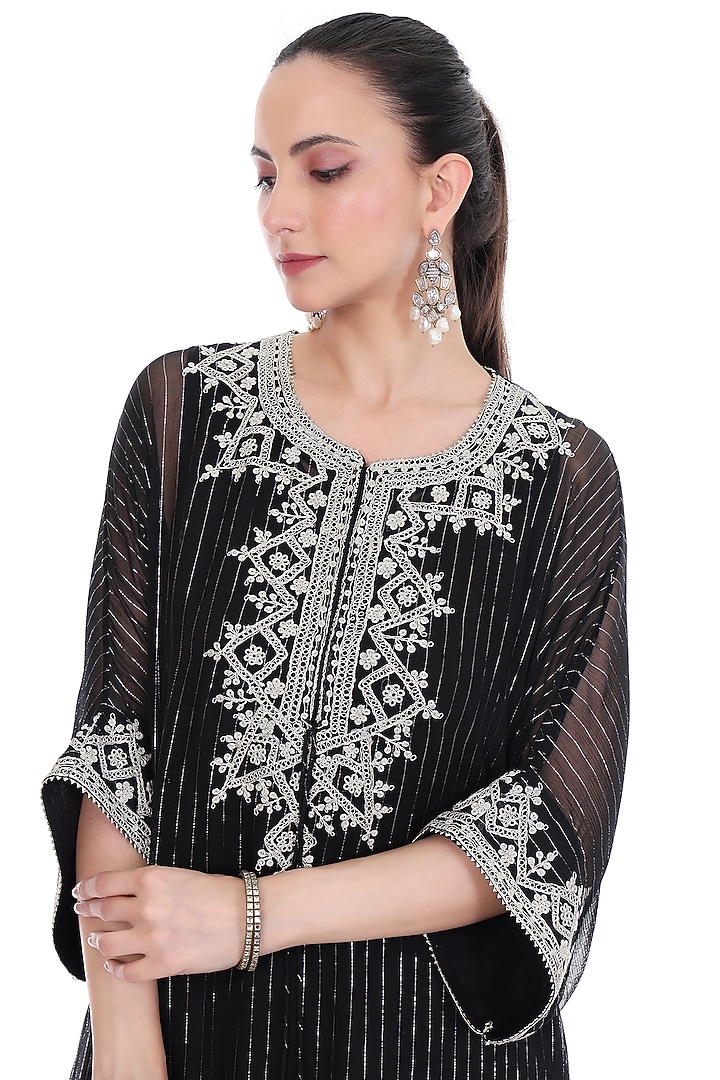 Black Lurex Embroidered High-Low Kaftan Set by Tanu Malhotra at Pernia's Pop Up Shop