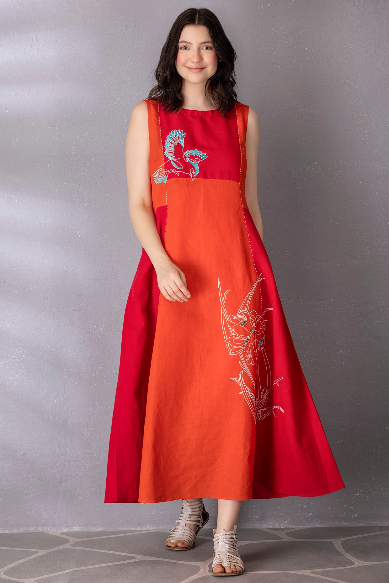 Burnt orange embroidered sales dress