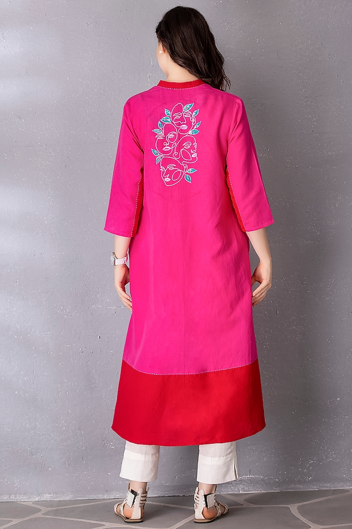 Bubble Gum Cotton Linen Embroidered A-Line Tunic Set by Tanu Malhotra at Pernia's Pop Up Shop