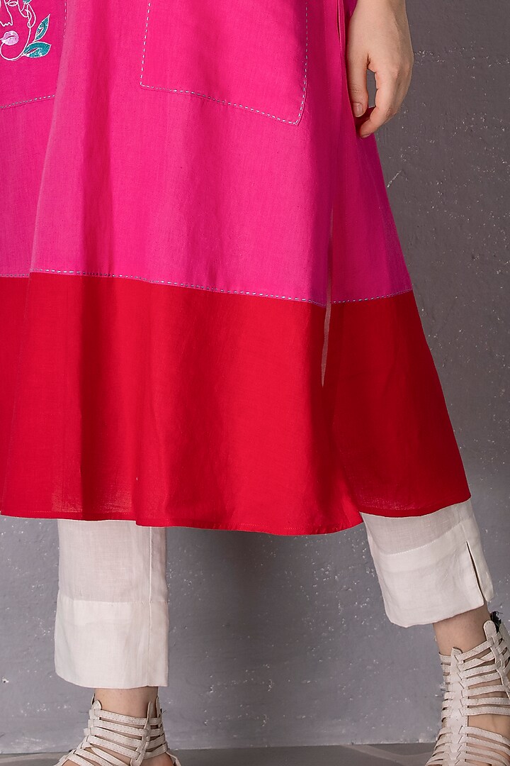 Bubble Gum Cotton Linen Embroidered A-Line Tunic Set by Tanu Malhotra at Pernia's Pop Up Shop