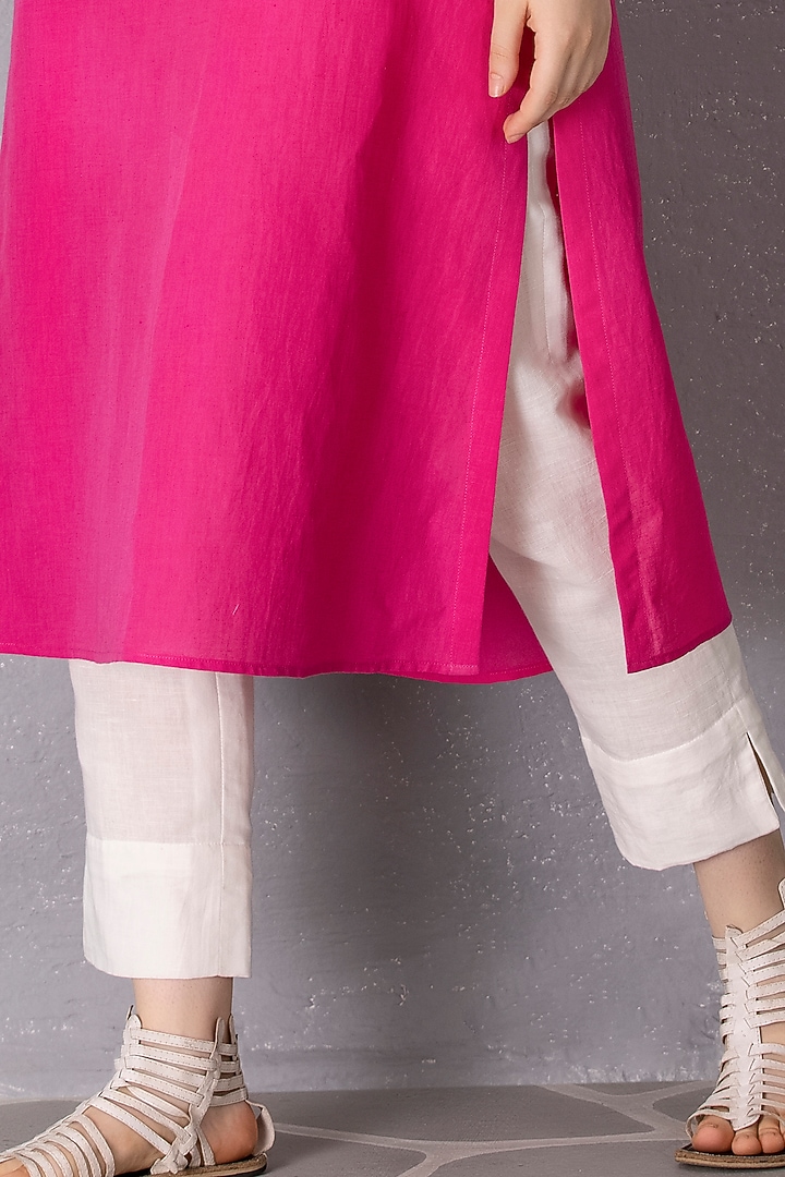 Pink Cotton Linen Embroidered Tunic Set by Tanu Malhotra at Pernia's Pop Up Shop