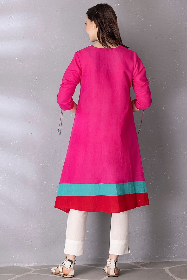 Bubble Gum Cotton Linen Embroidered A-Line Tunic Set by Tanu Malhotra at Pernia's Pop Up Shop