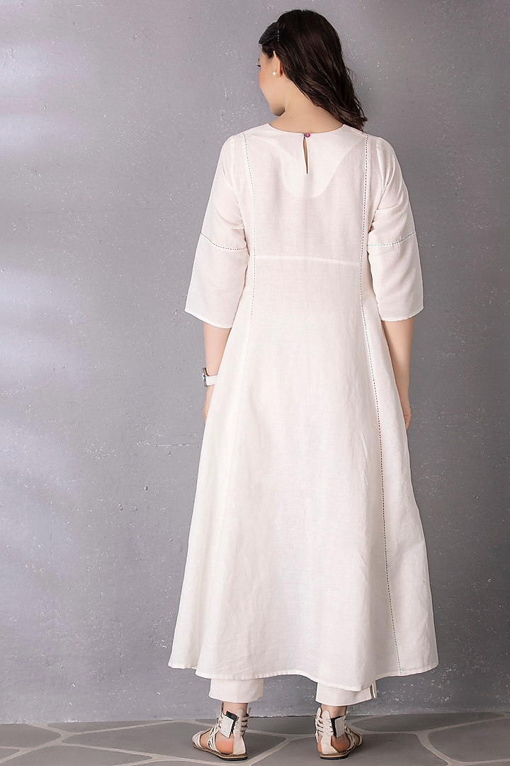 White Cotton Linen Embroidered A-Line Tunic Set by Tanu Malhotra at Pernia's Pop Up Shop