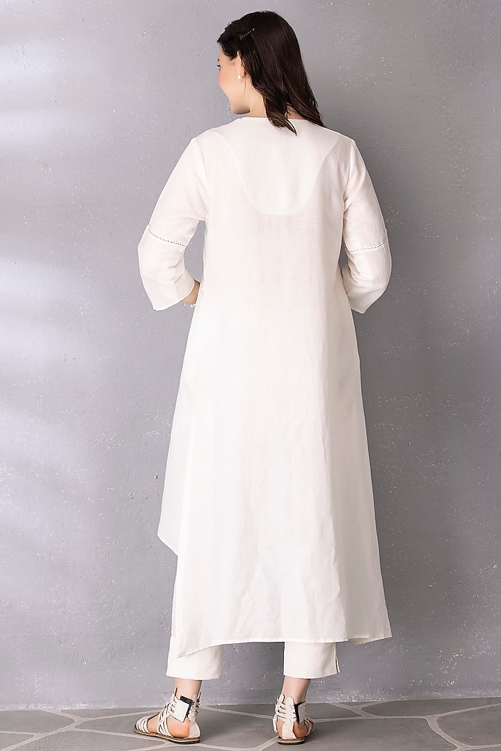 White Cotton Linen Embroidered High-Low Tunic Set by Tanu Malhotra at Pernia's Pop Up Shop