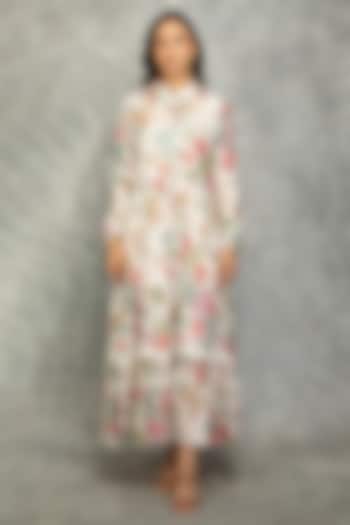 White Cotton Silk Floral Digital Printed Summer Dress by Tanu Malhotra at Pernia's Pop Up Shop