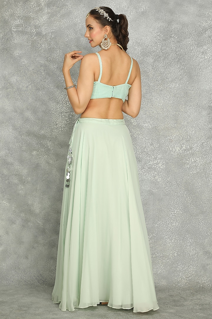 Aqua Green Organza Floral Printed Cape Set by Tanu Malhotra at Pernia's Pop Up Shop