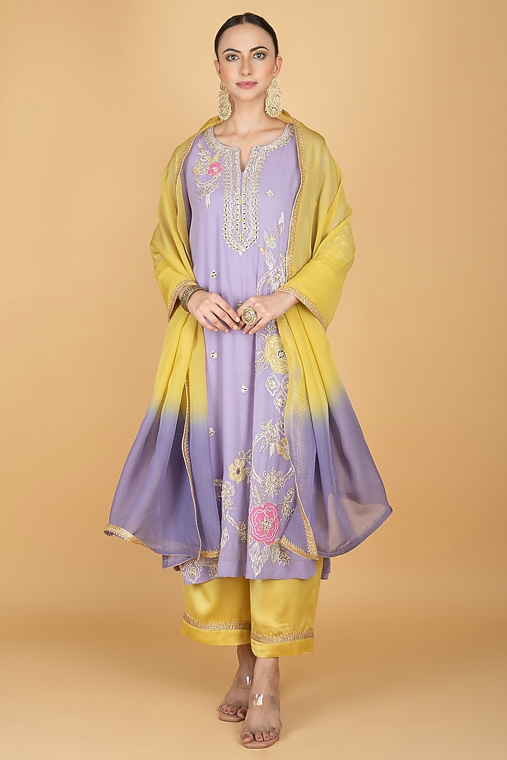 Purple Georgette Embroidered Kurta Set by Tanu Malhotra at Pernia's Pop Up Shop