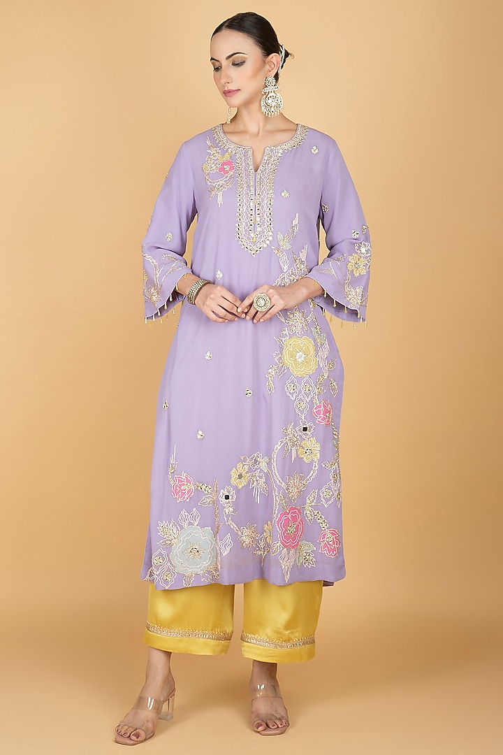 Purple Georgette Embroidered Kurta Set by Tanu Malhotra at Pernia's Pop Up Shop