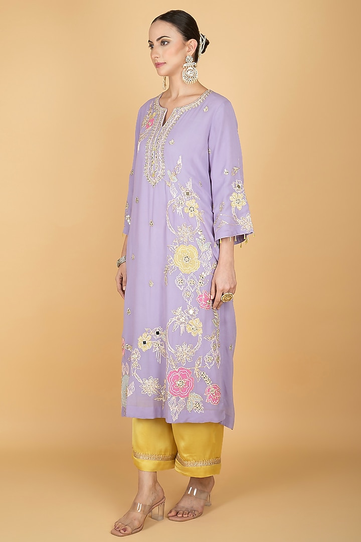 Purple Georgette Embroidered Kurta Set by Tanu Malhotra at Pernia's Pop Up Shop