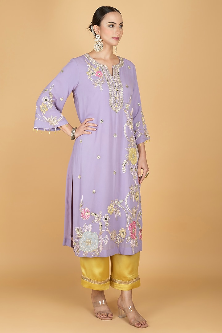 Purple Georgette Embroidered Kurta Set by Tanu Malhotra at Pernia's Pop Up Shop