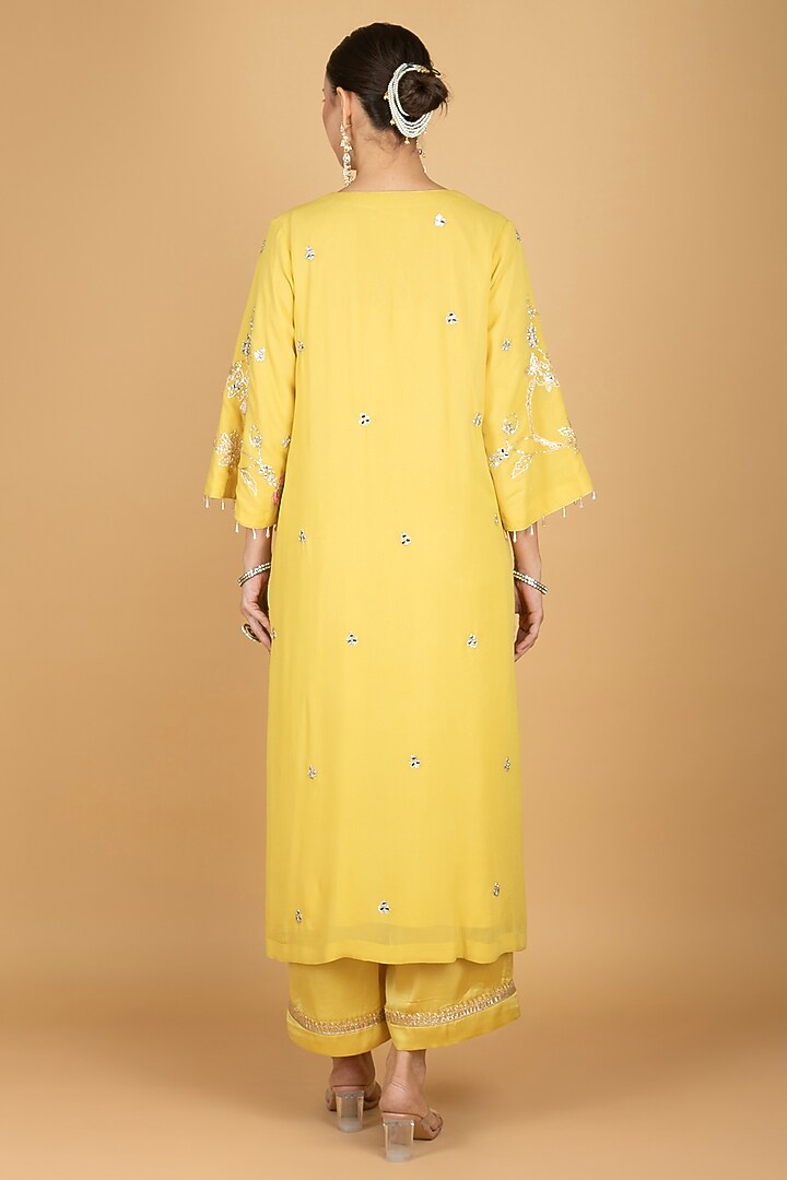 Lime Yellow Georgette Embroidered Kurta Set by Tanu Malhotra at Pernia's Pop Up Shop