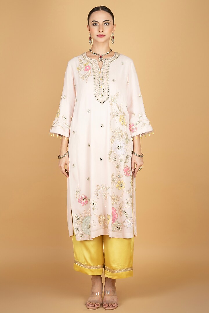 Ivory Georgette Embroidered Kurta Set by Tanu Malhotra at Pernia's Pop Up Shop