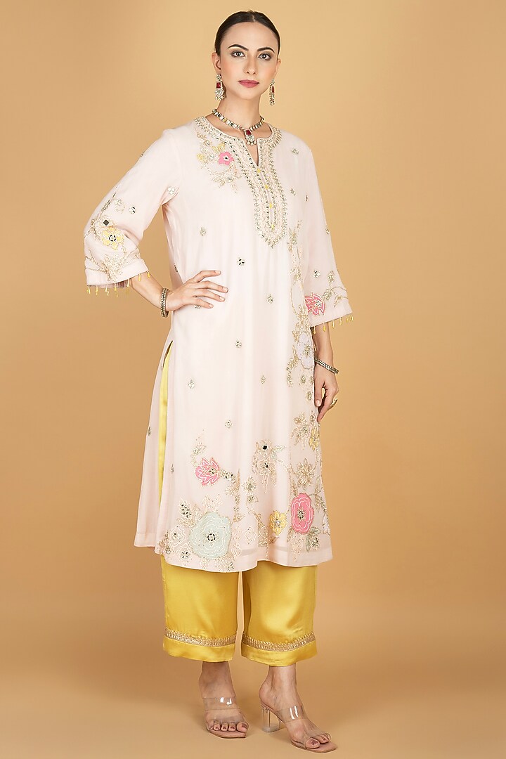Ivory Georgette Embroidered Kurta Set by Tanu Malhotra at Pernia's Pop Up Shop