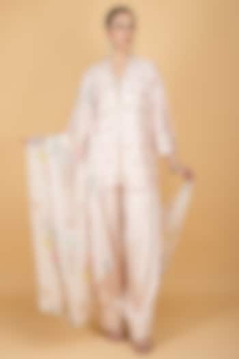 Nude Pink Cotton Silk Mirror Boota Embroidered Short Kurta Set by Tanu Malhotra at Pernia's Pop Up Shop