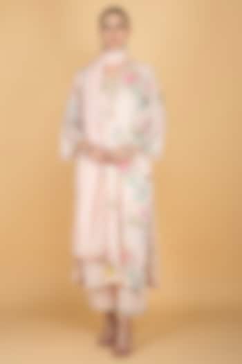 Nude Pink Georgette Floral Printed & Mirror Embroidered Kurta Set by Tanu Malhotra at Pernia's Pop Up Shop