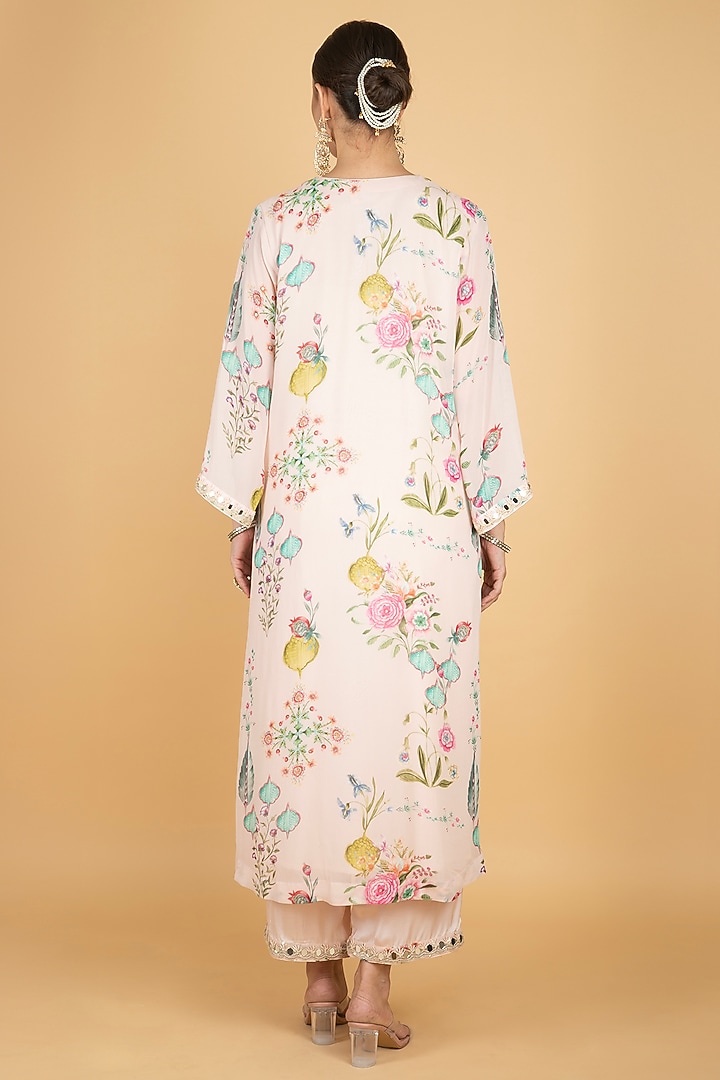 Nude Pink Georgette Floral Printed & Mirror Embroidered Kurta Set by Tanu Malhotra at Pernia's Pop Up Shop
