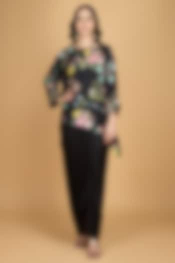 Black Modal Silk Draped Skirt Set by Tanu Malhotra at Pernia's Pop Up Shop